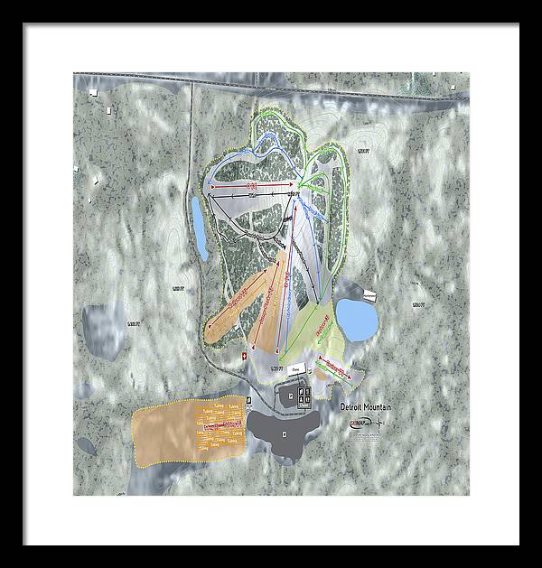 Detroit Mountain Ski Trail Map - Framed Print - Powderaddicts