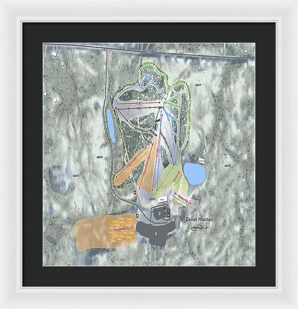 Detroit Mountain Ski Trail Map - Framed Print - Powderaddicts
