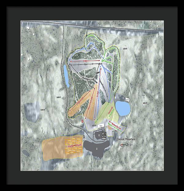 Detroit Mountain Ski Trail Map - Framed Print - Powderaddicts