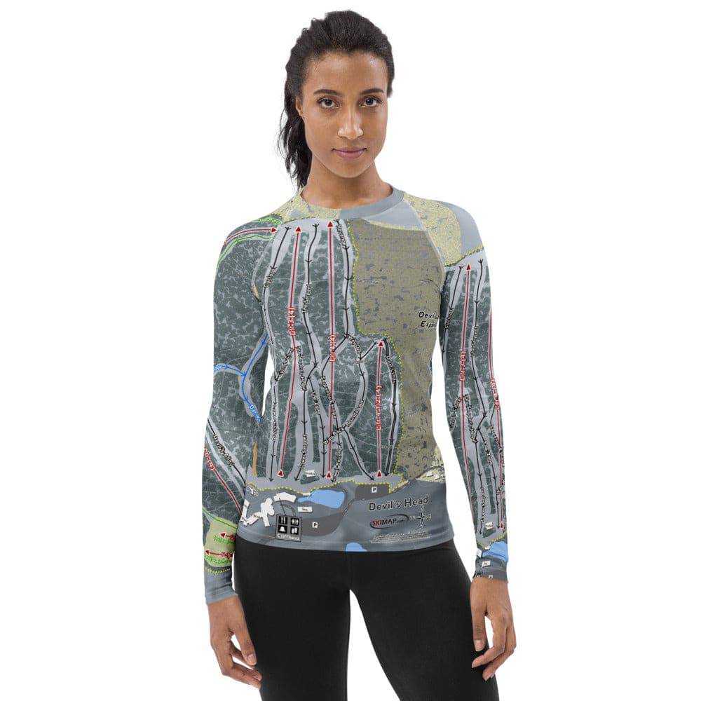 Devil's Head, Wisconsin Ski Trail Map Women's Base Layer Top - Powderaddicts