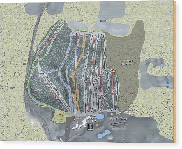 Devil&#39;s Head Ski Trail Map - Wood Print - Powderaddicts
