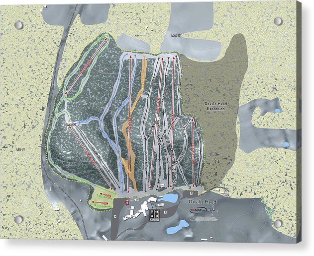 Devil's Head Ski Trail Map - Acrylic Print - Powderaddicts