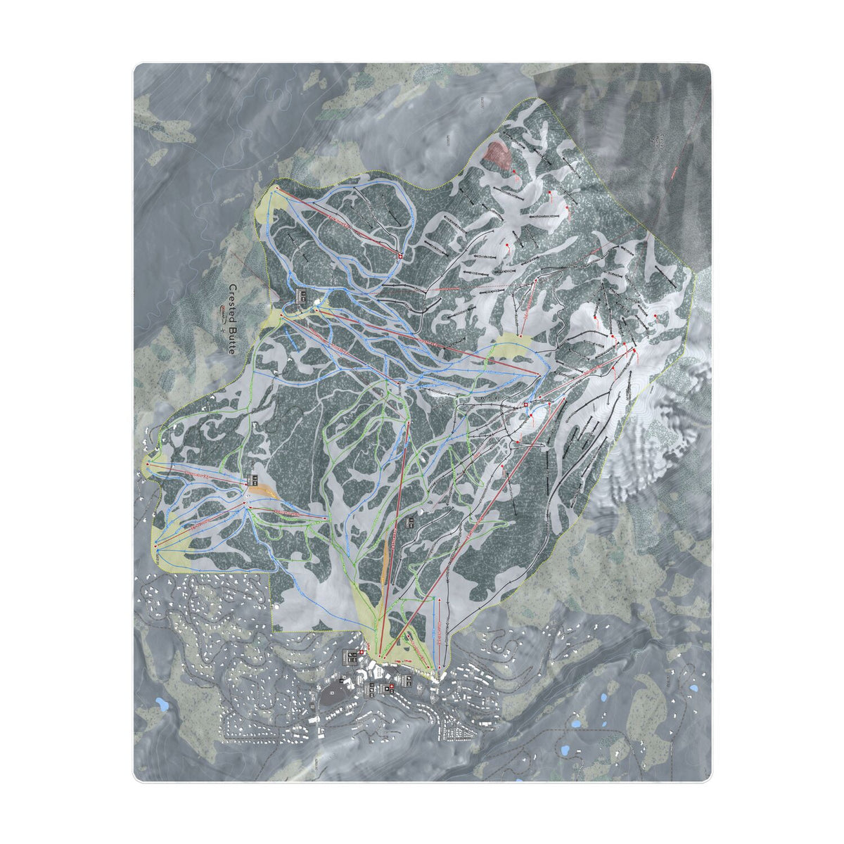 Crested Butte, Colorado Ski Resort Map Printed Beach Towel