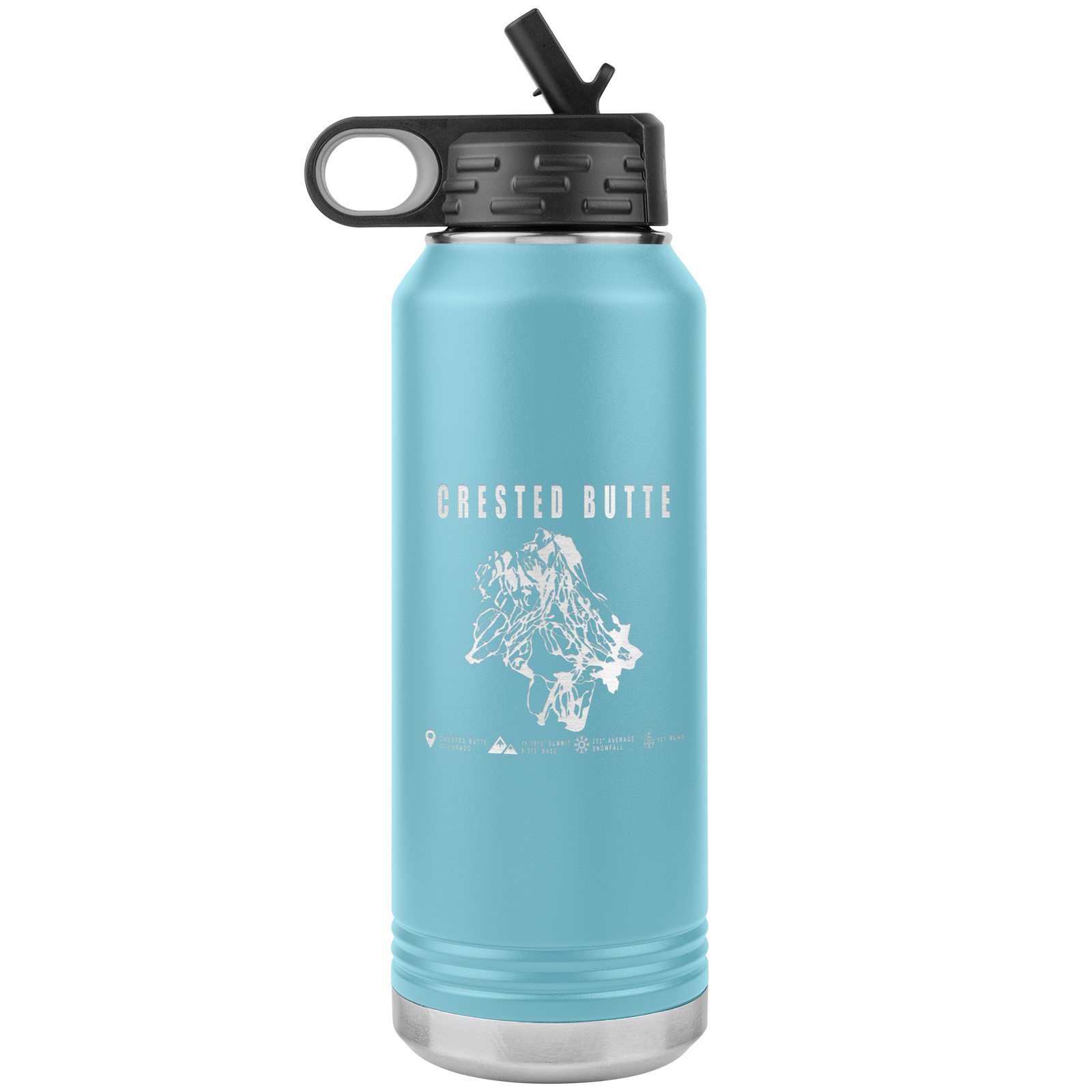 Crested Butte Colorado Ski Trail Map 32oz Water Bottle Tumbler - Powderaddicts