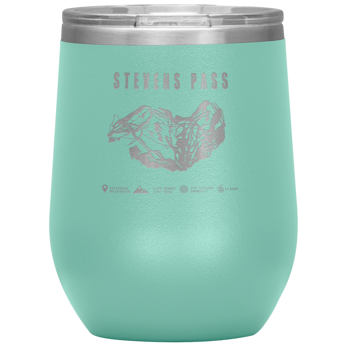 Stevens Pass, Washington Ski Trail Map Wine 12oz Tumbler - Powderaddicts