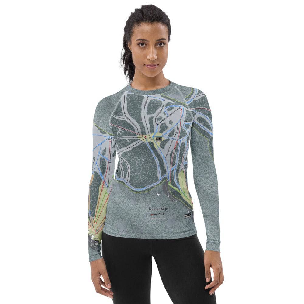 Dodge Ridge, California Ski Trail Map Women's Base Layer Top - Powderaddicts