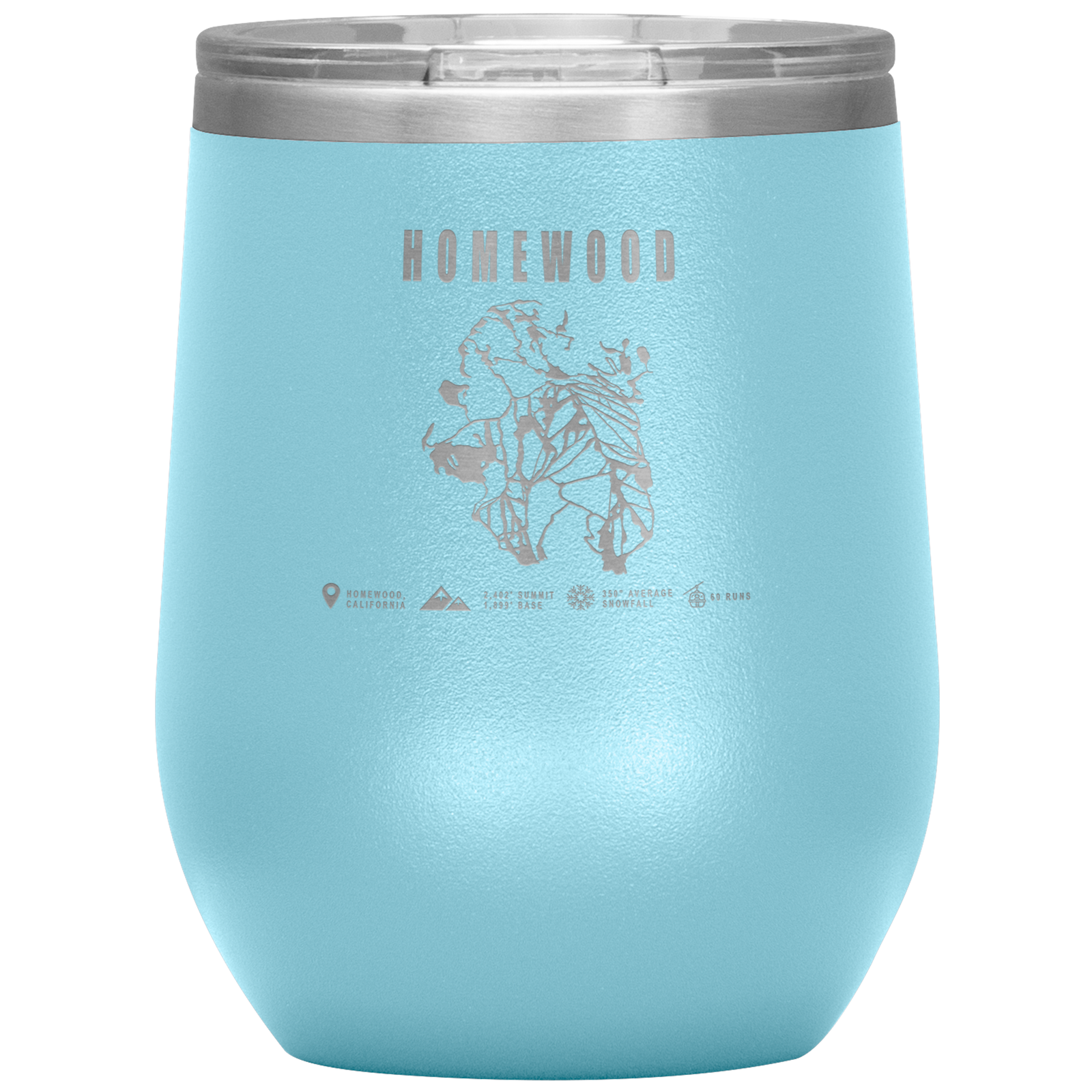 Homewood, California Ski Trail Map Wine 12oz Tumbler - Powderaddicts