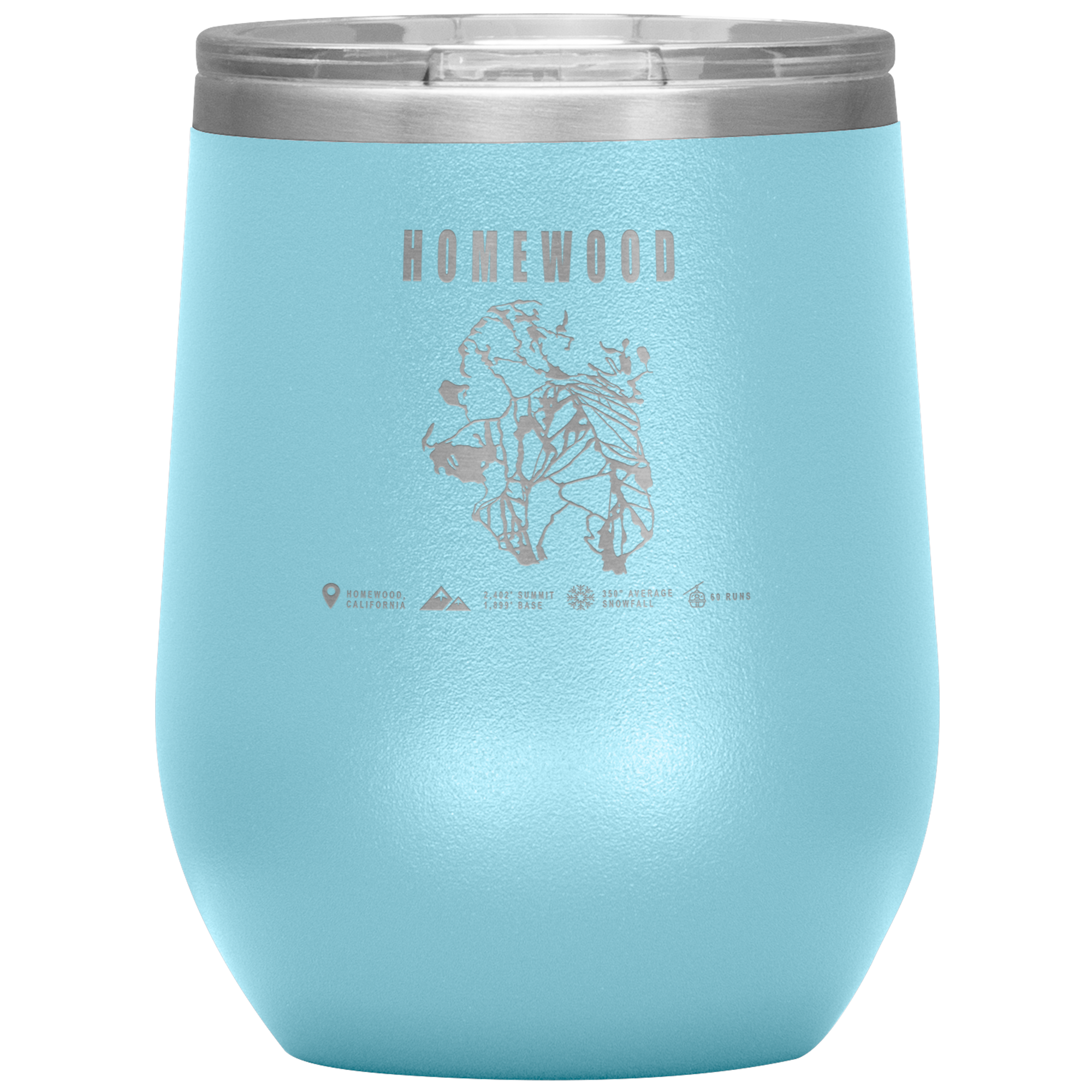 Homewood, California Ski Trail Map Wine 12oz Tumbler - Powderaddicts