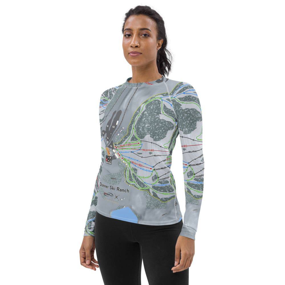 Donner Ski Ranch, California Ski Trail Map Women's Base Layer Top - Powderaddicts