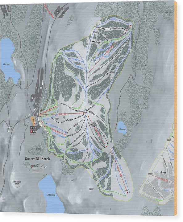 Donner Ski Ranch Ski Trail Map - Wood Print - Powderaddicts
