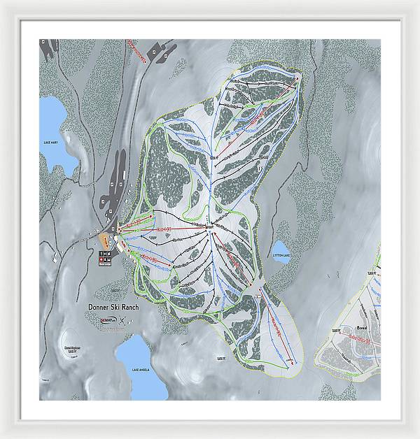 Donner Ski Ranch Ski Trail Map - Framed Print - Powderaddicts