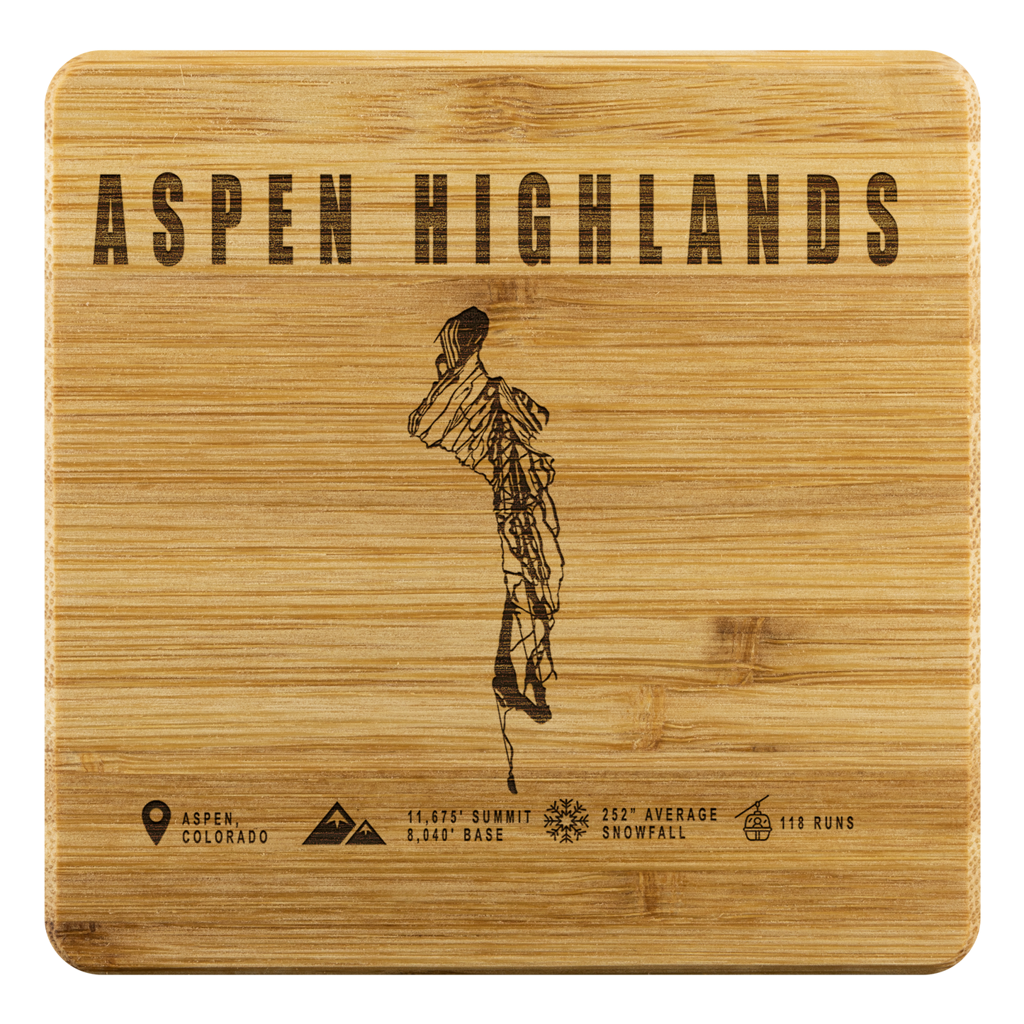 Aspen Highlands, Colorado Ski Resort Bamboo Coaster - Powderaddicts