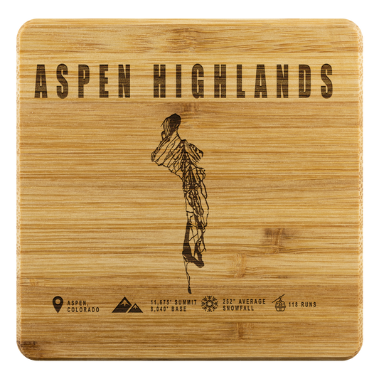 Aspen Highlands, Colorado Ski Resort Bamboo Coaster - Powderaddicts