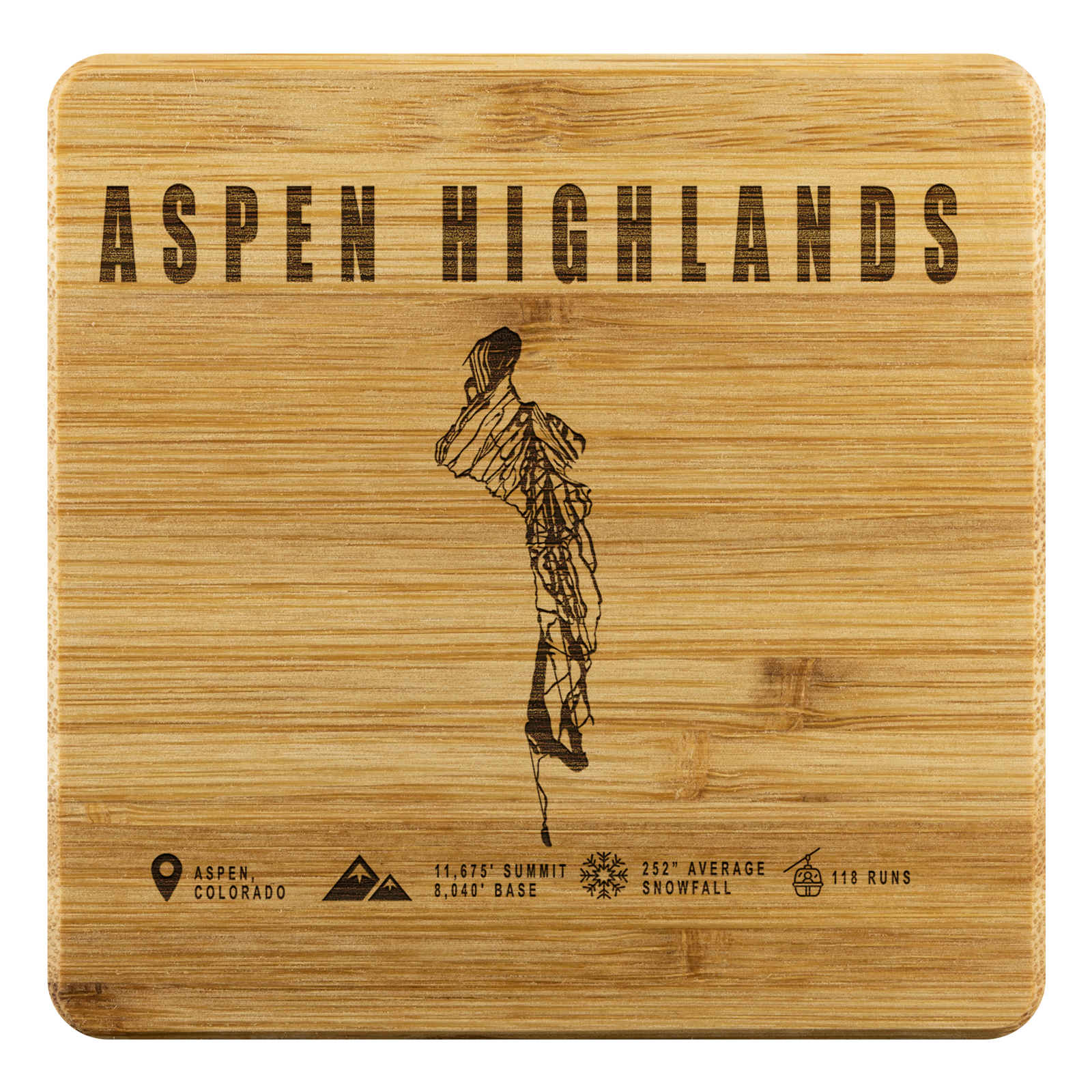 Aspen Highlands, Colorado Ski Resort Bamboo Coaster - Powderaddicts