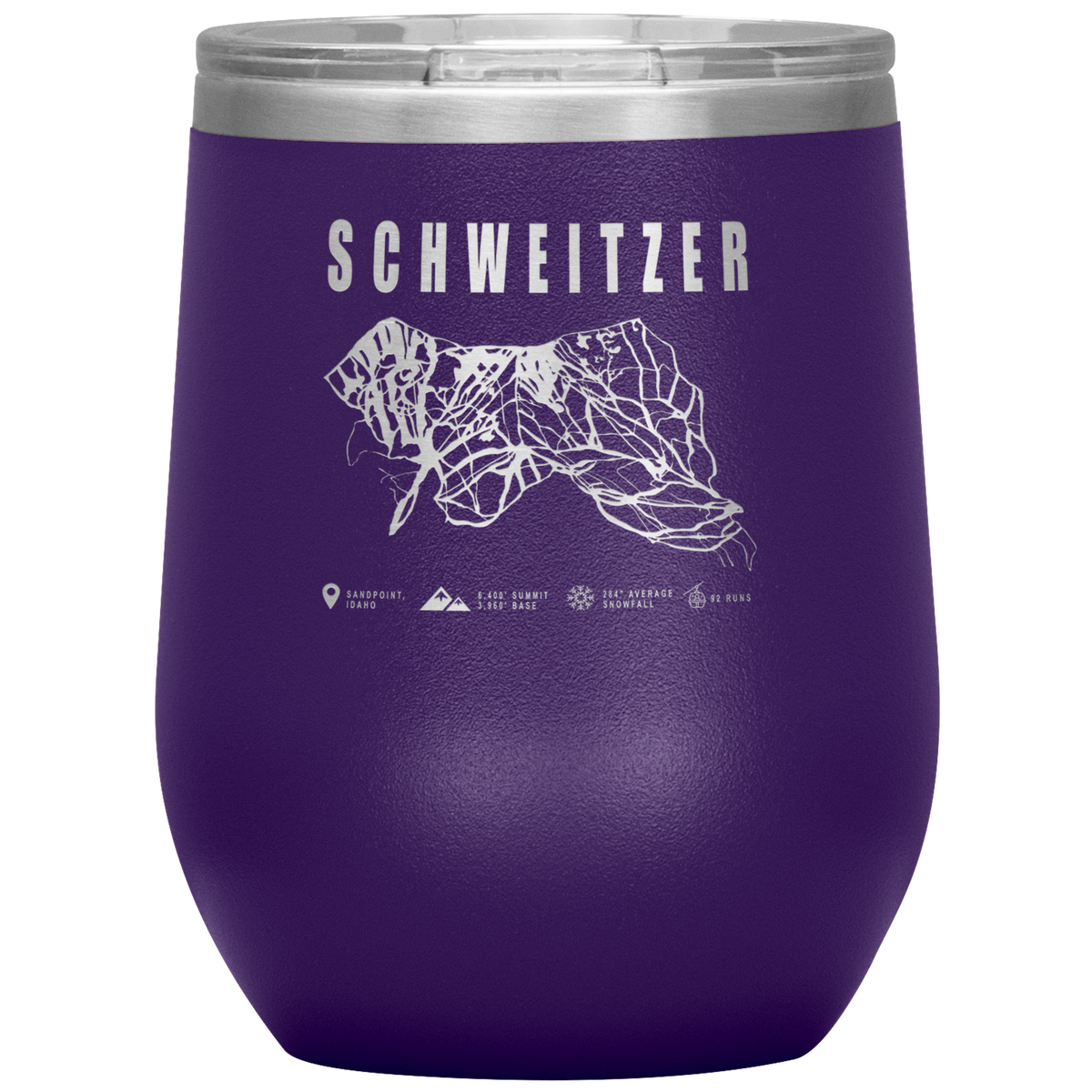 Schweitzer Idaho Ski Trail Map Wine 12oz Tumbler - Powderaddicts