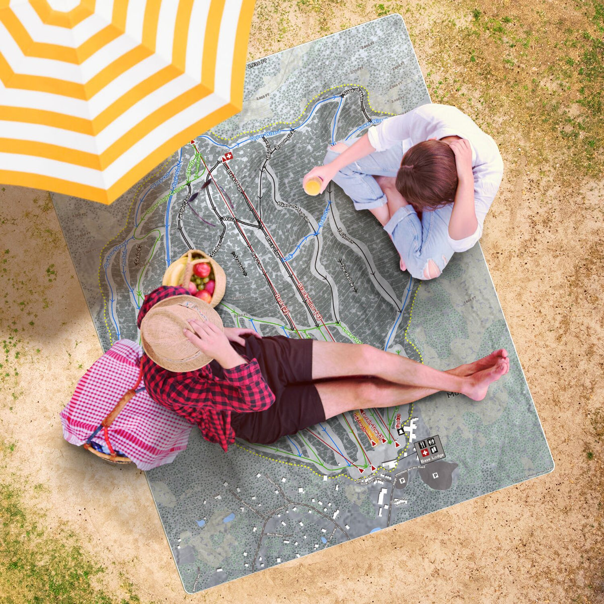 Magic Mountain, Vermont Ski Resort Map Printed Beach Towel - Powderaddicts