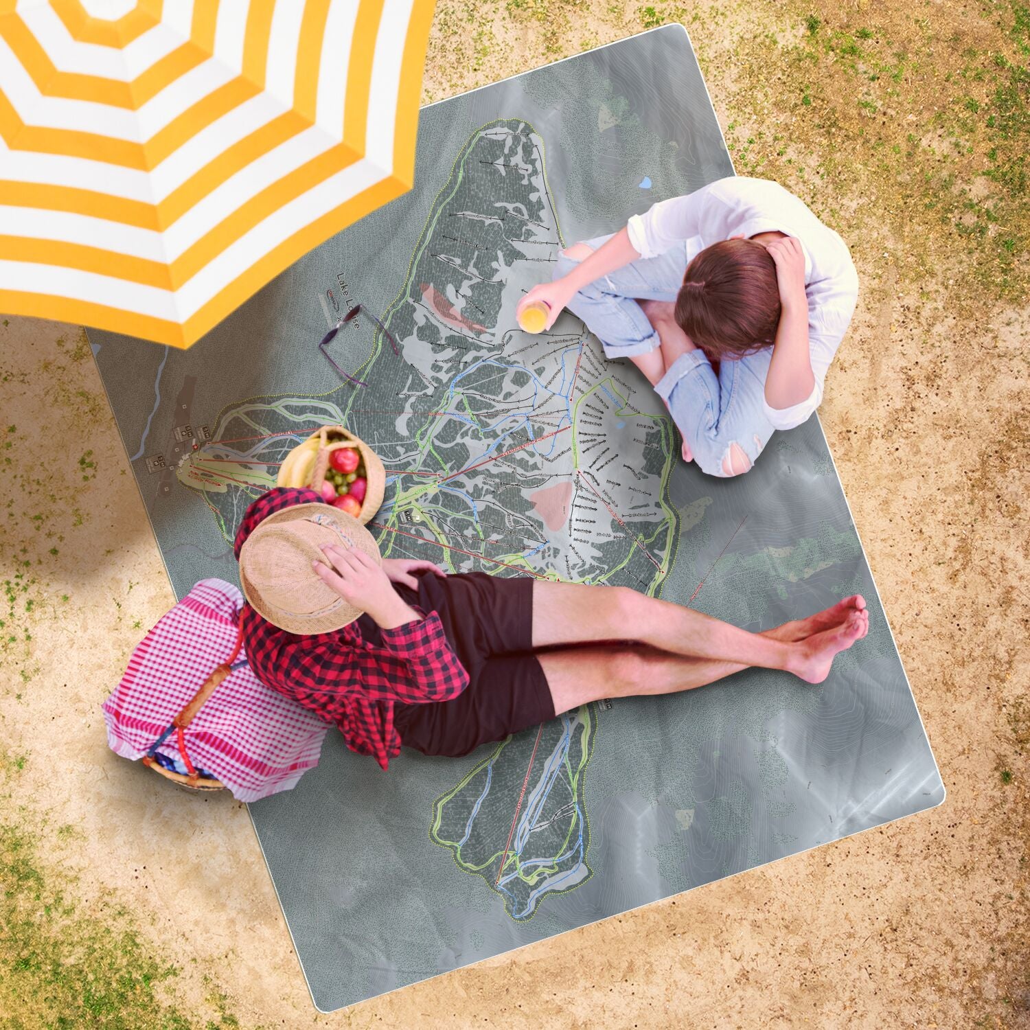 Lake Louise, Alberta Ski Resort Map Printed Beach Towel - Powderaddicts