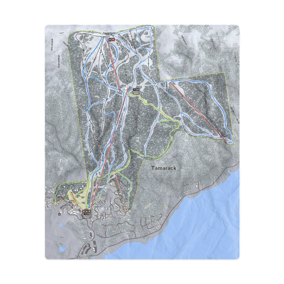 Tamarack, Idaho Ski Resort Map Printed Beach Towel - Powderaddicts