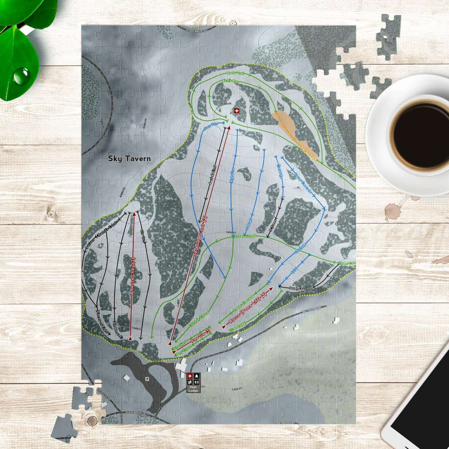 Sky Tavern, Nevada Ski Trail Map Puzzle - Powderaddicts