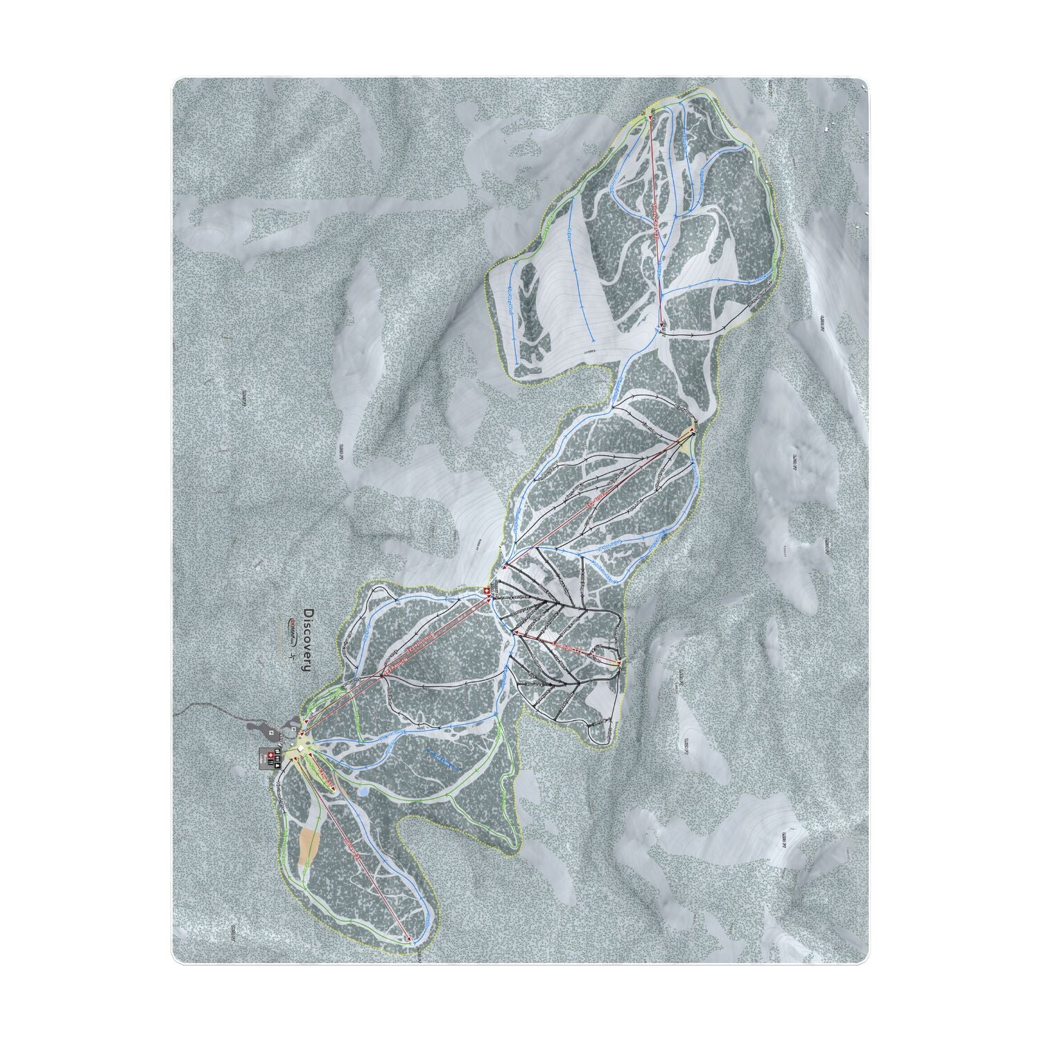 Discovery, Montana Ski Resort Map Printed Beach Towel - Powderaddicts