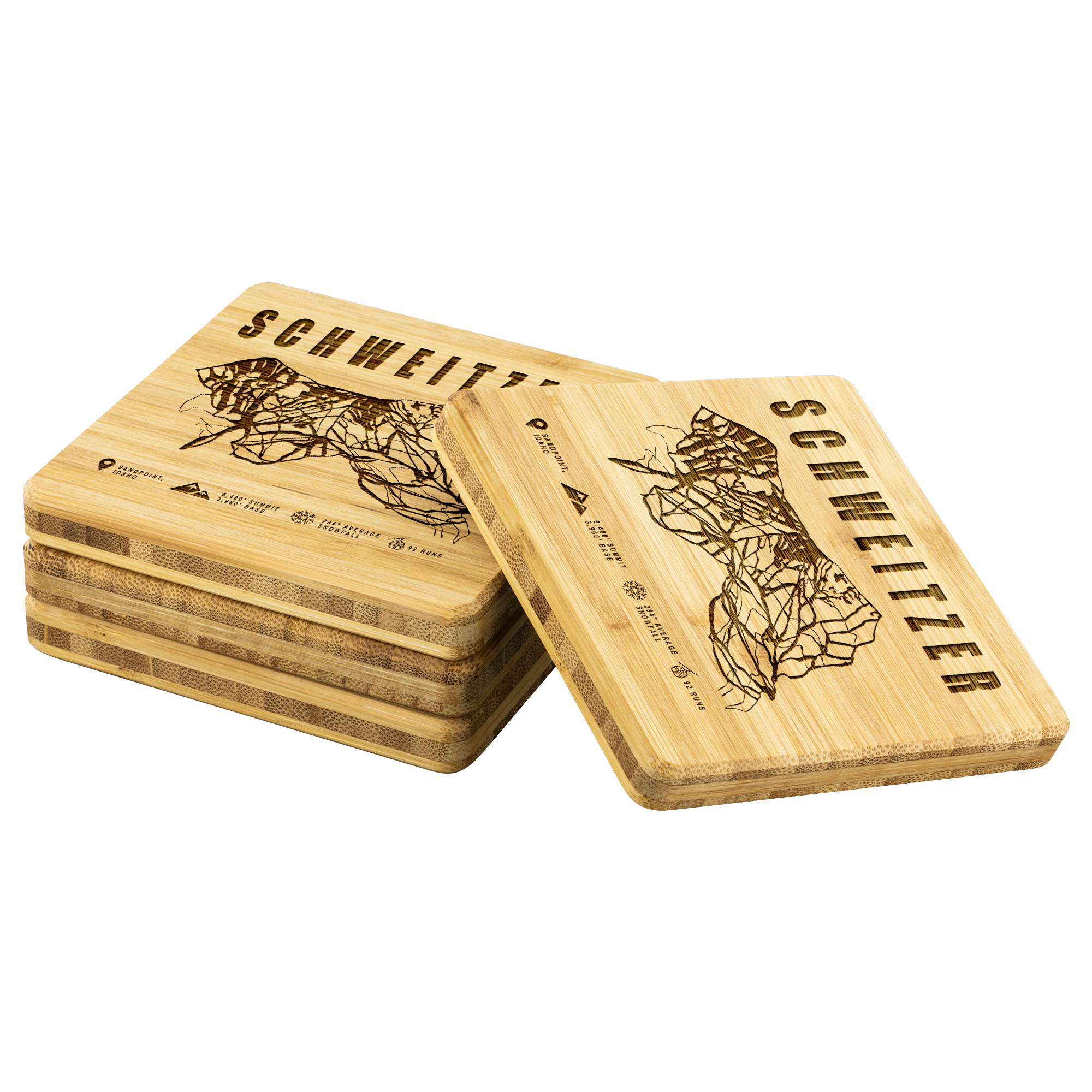 Schweitzer Idaho Ski Trail Map Bamboo Coaster - Powderaddicts