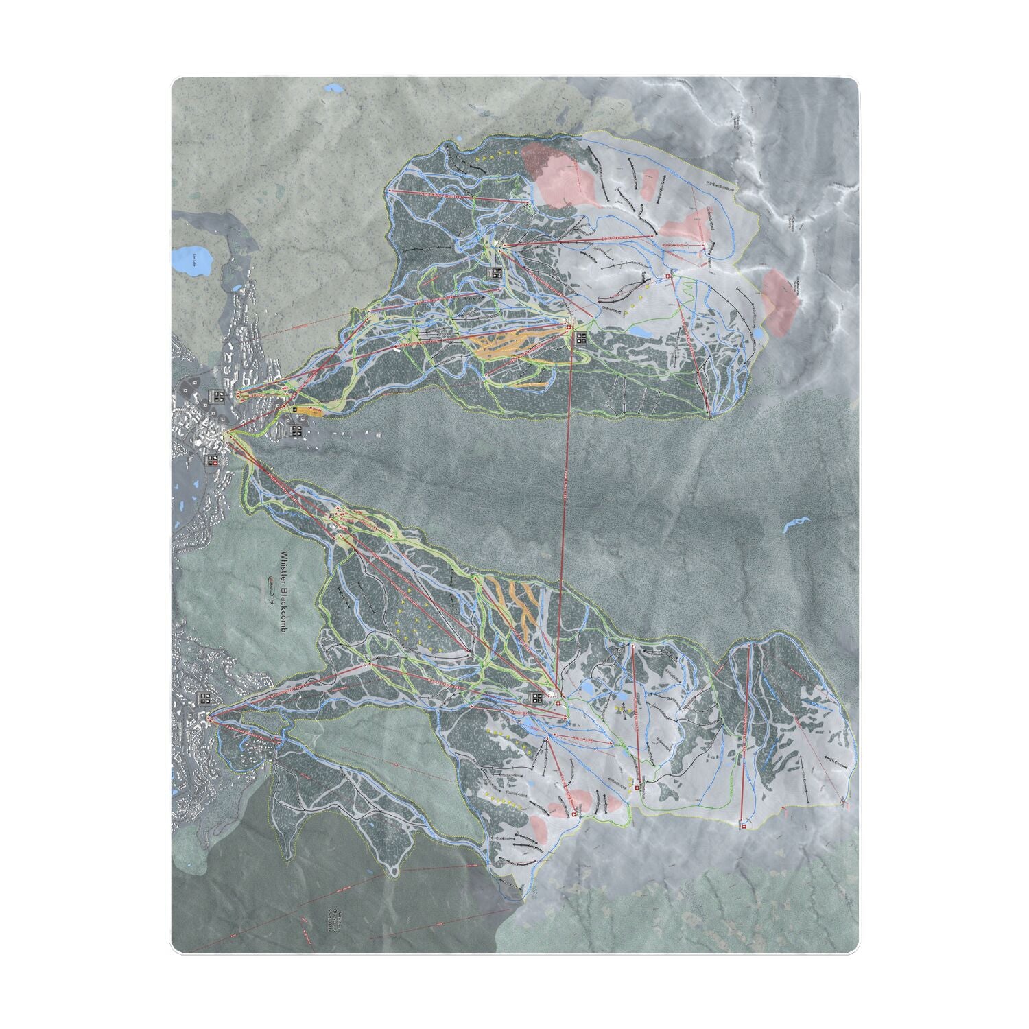 Whistler Blackcomb, British Columbia Ski Resort Map Printed Beach Towel - Powderaddicts