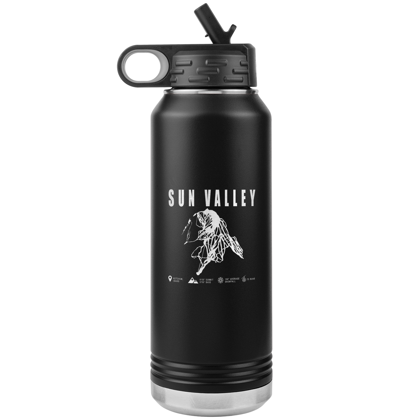 Sun Valley Idaho Ski Trail Map 32oz Water Bottle Tumbler - Powderaddicts