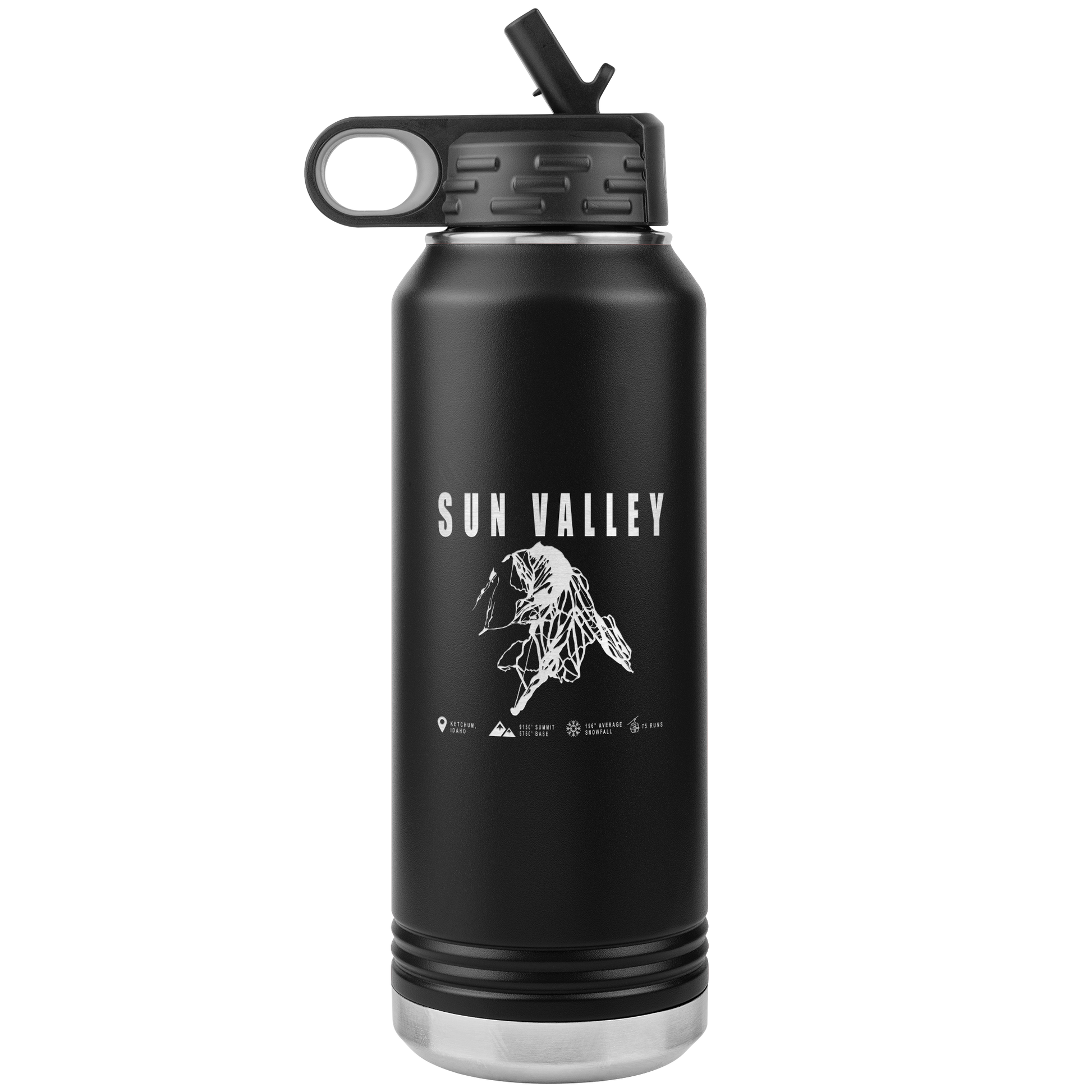 Sun Valley Idaho Ski Trail Map 32oz Water Bottle Tumbler - Powderaddicts