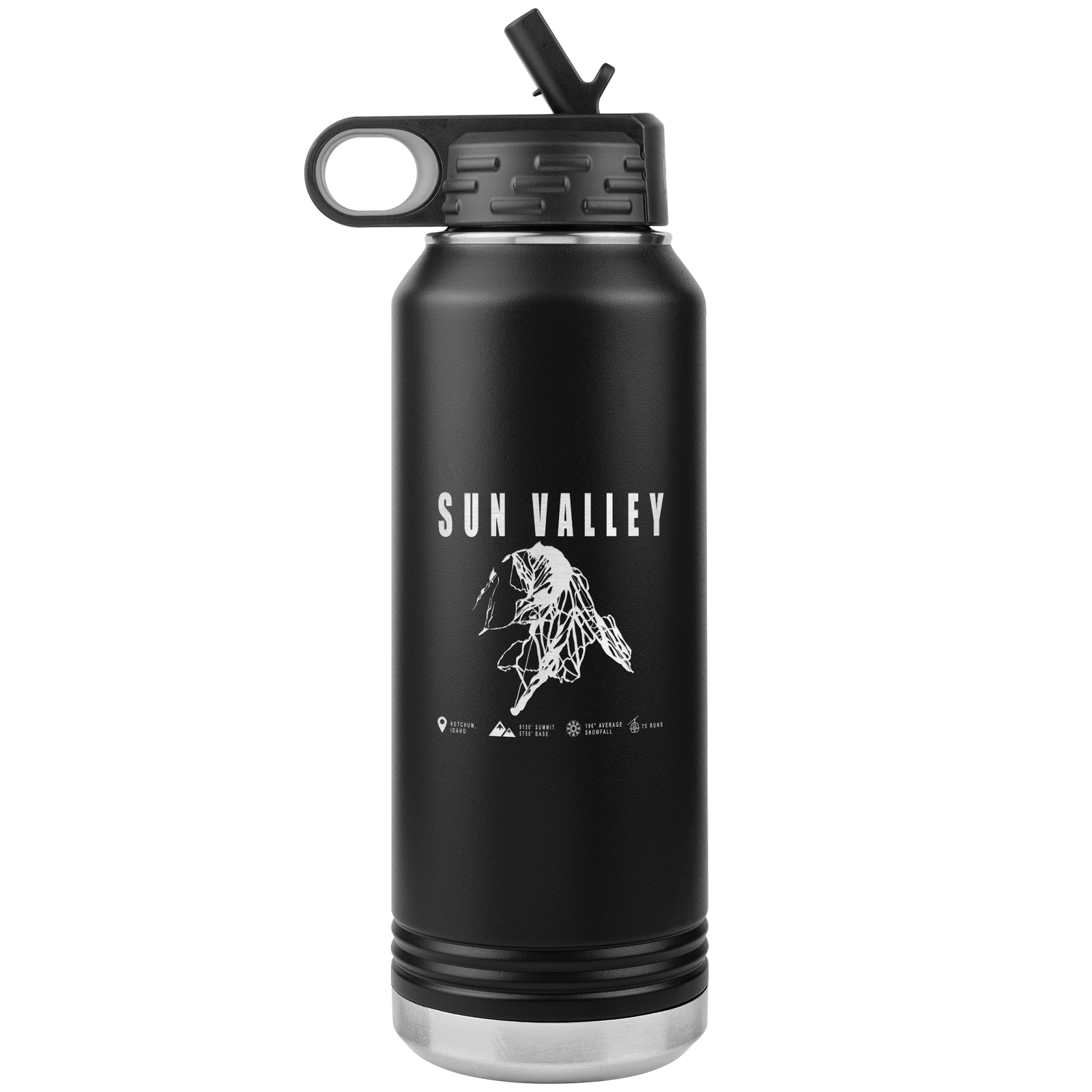 Sun Valley Idaho Ski Trail Map 32oz Water Bottle Tumbler - Powderaddicts