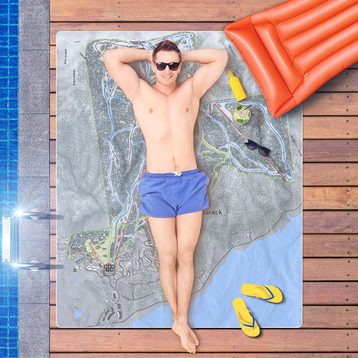 Tamarack, Idaho Ski Resort Map Printed Beach Towel - Powderaddicts