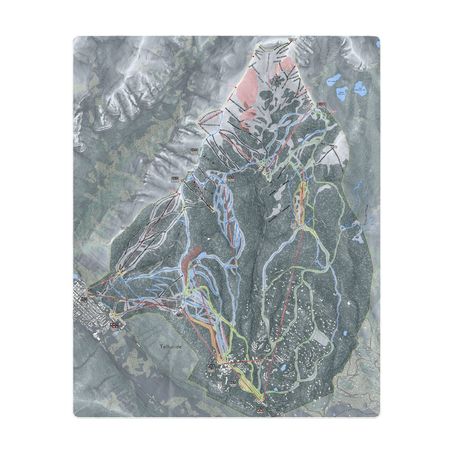 Telluride, Colorado Ski Resort Map Printed Beach Towel - Powderaddicts