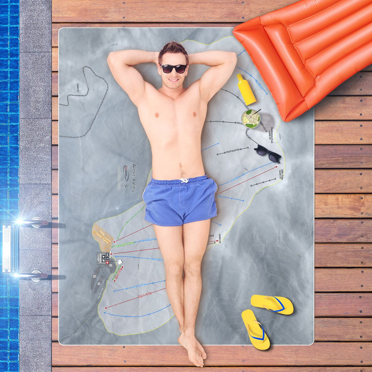 Artic Valley, Alaska Ski Resort Map Printed Beach Towel - Powderaddicts