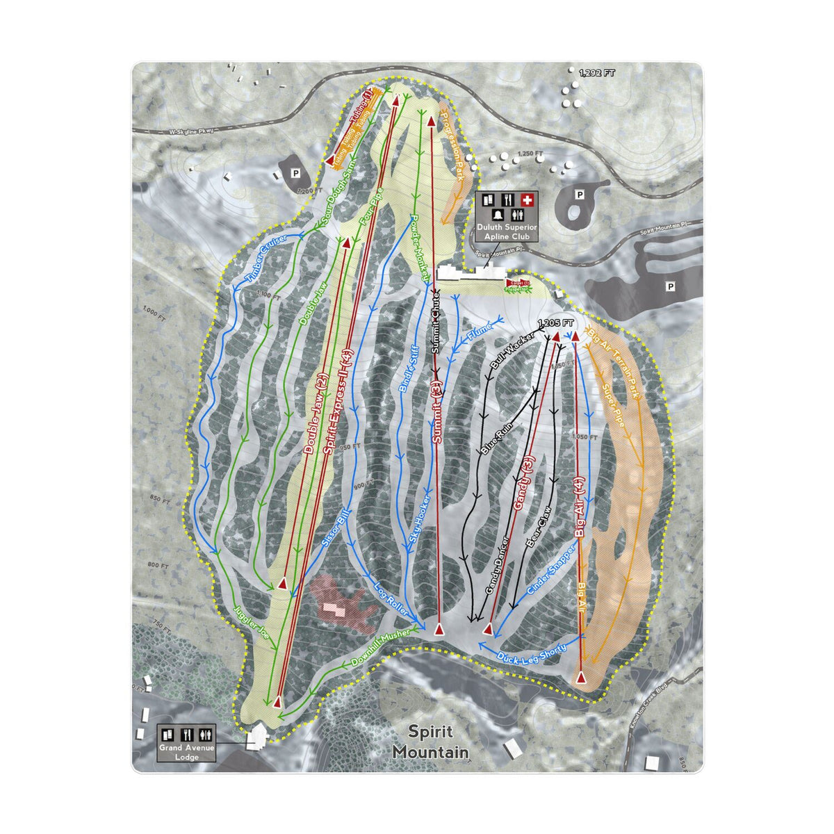 Spirit Mountain, Minnesota Ski Resort Map Printed Beach Towel - Powderaddicts