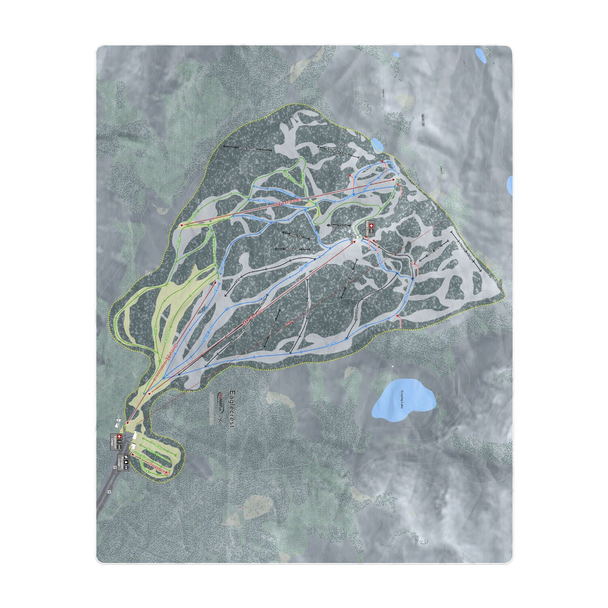 Eaglecrest, Alaska Ski Resort Map Printed Beach Towel - Powderaddicts