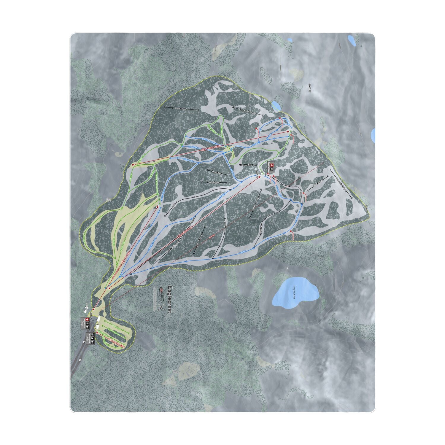 Eaglecrest, Alaska Ski Resort Map Printed Beach Towel - Powderaddicts