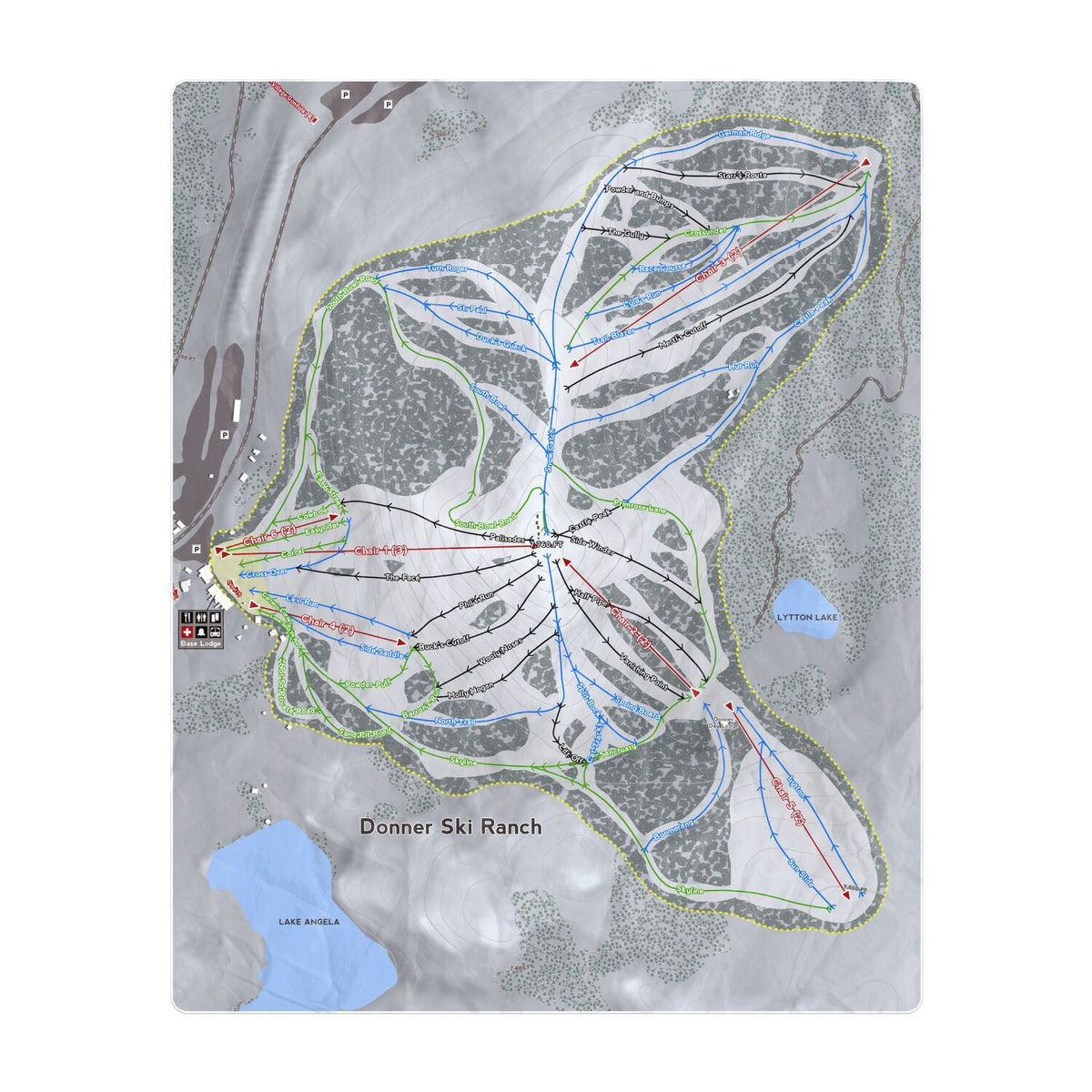 Donner Ski Ranch, California Ski Resort Map Printed Beach Towel