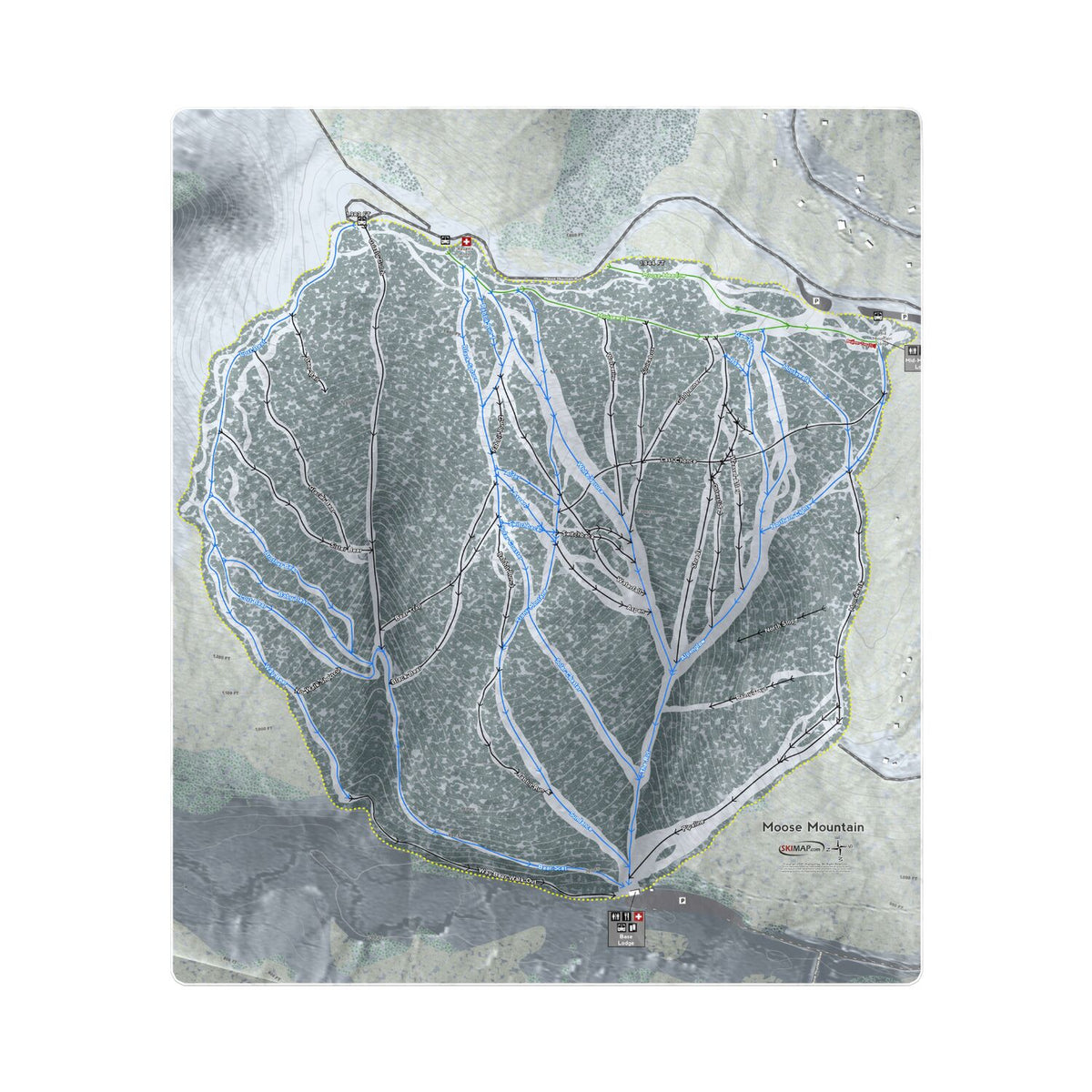 Moose Mountain, Alaska Ski Resort Map Printed Beach Towel - Powderaddicts