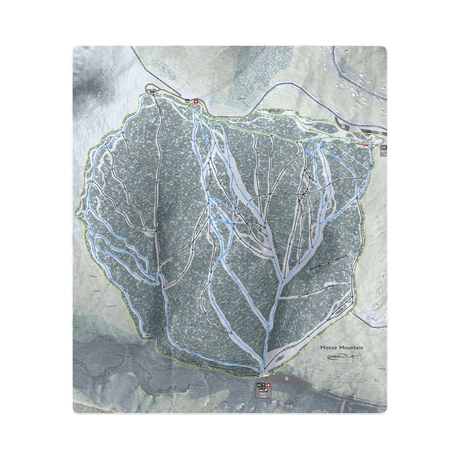 Moose Mountain, Alaska Ski Resort Map Printed Beach Towel - Powderaddicts