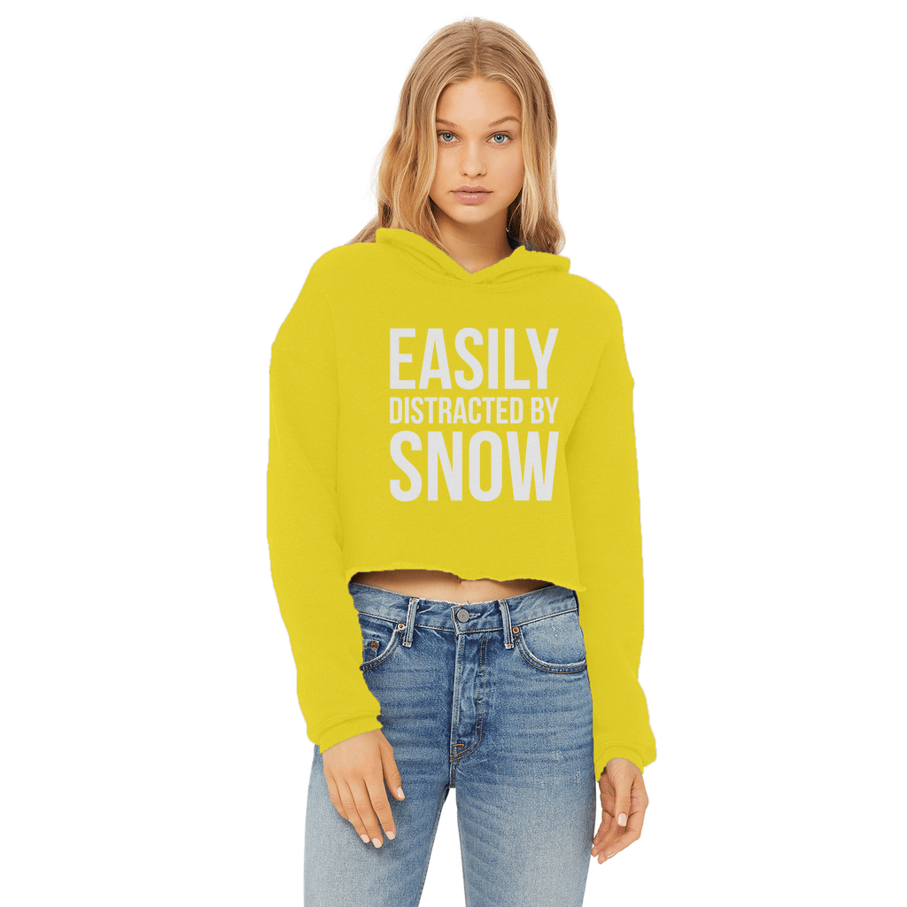 Easily Distracted By Snow Ladies Cropped Raw Edge Hoodie - Powderaddicts