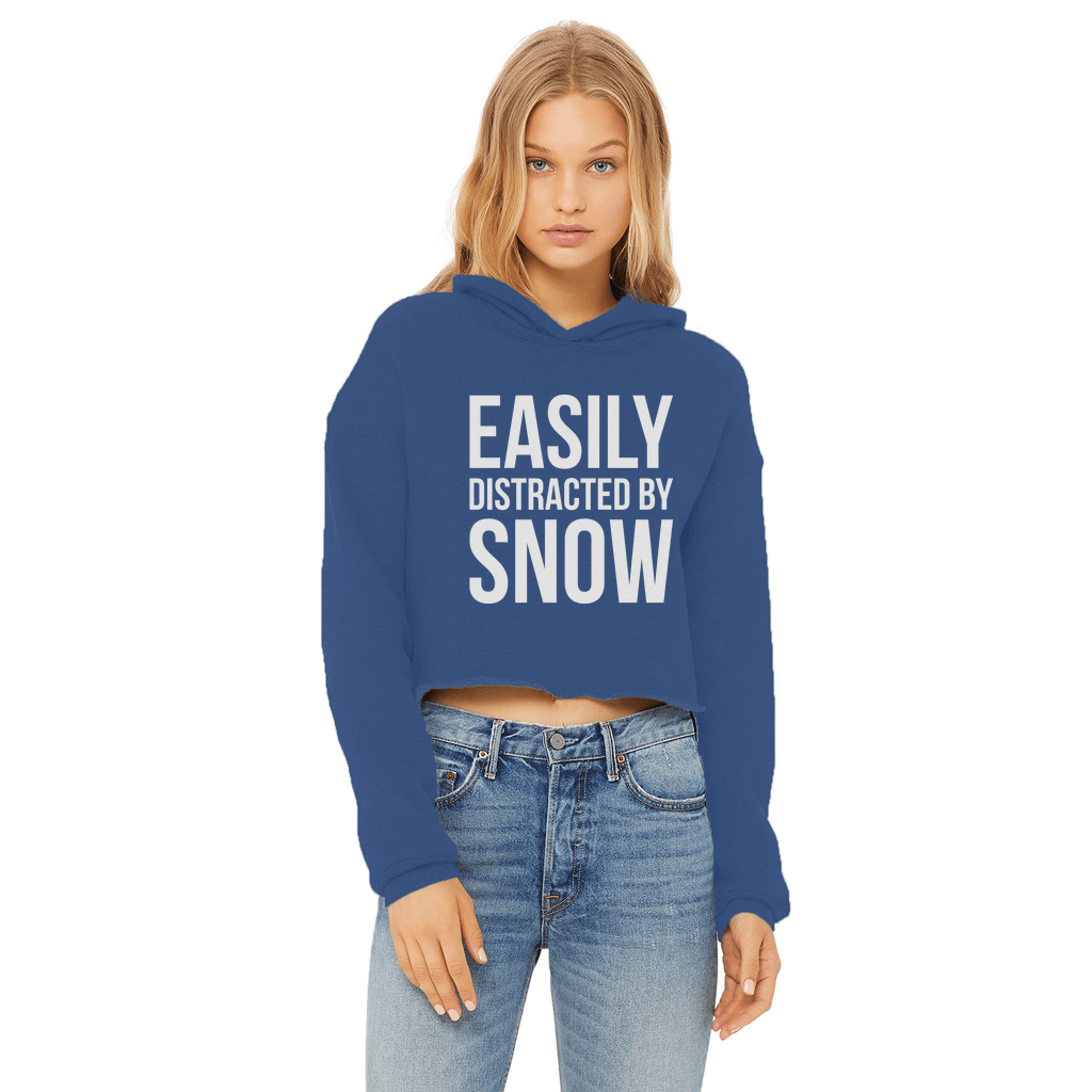 Easily Distracted By Snow Ladies Cropped Raw Edge Hoodie - Powderaddicts