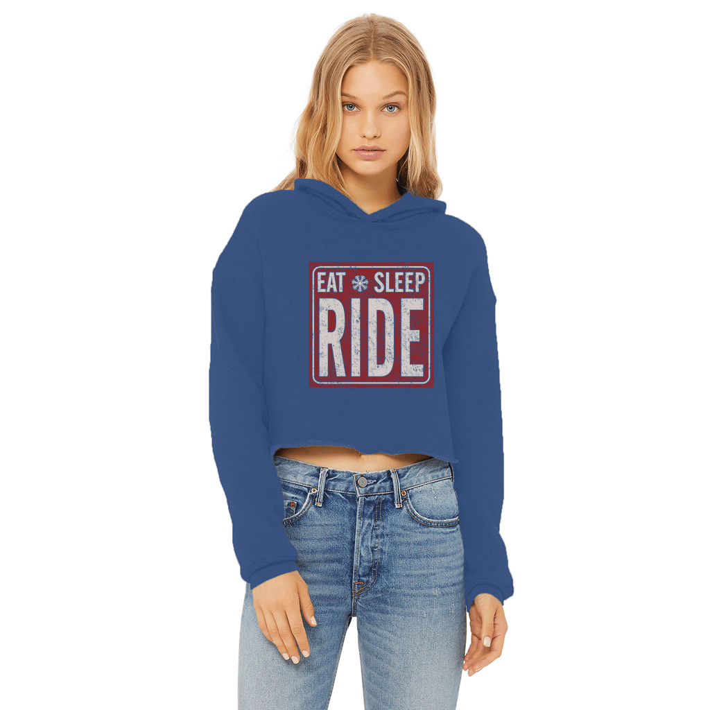 Eat Sleep Snowboard Ladies Cropped Raw Edge Hoodie - Powderaddicts