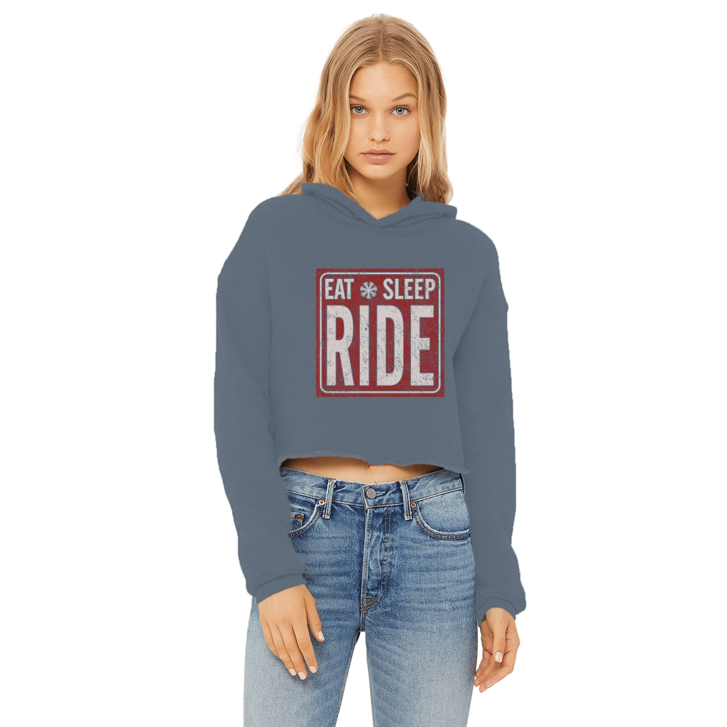 Eat Sleep Snowboard Ladies Cropped Raw Edge Hoodie - Powderaddicts