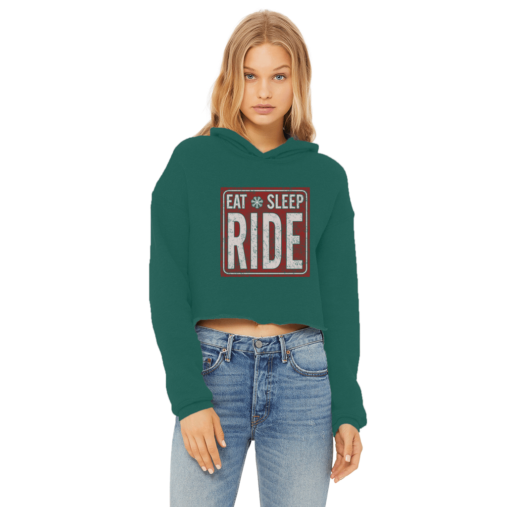 Eat Sleep Snowboard Ladies Cropped Raw Edge Hoodie - Powderaddicts