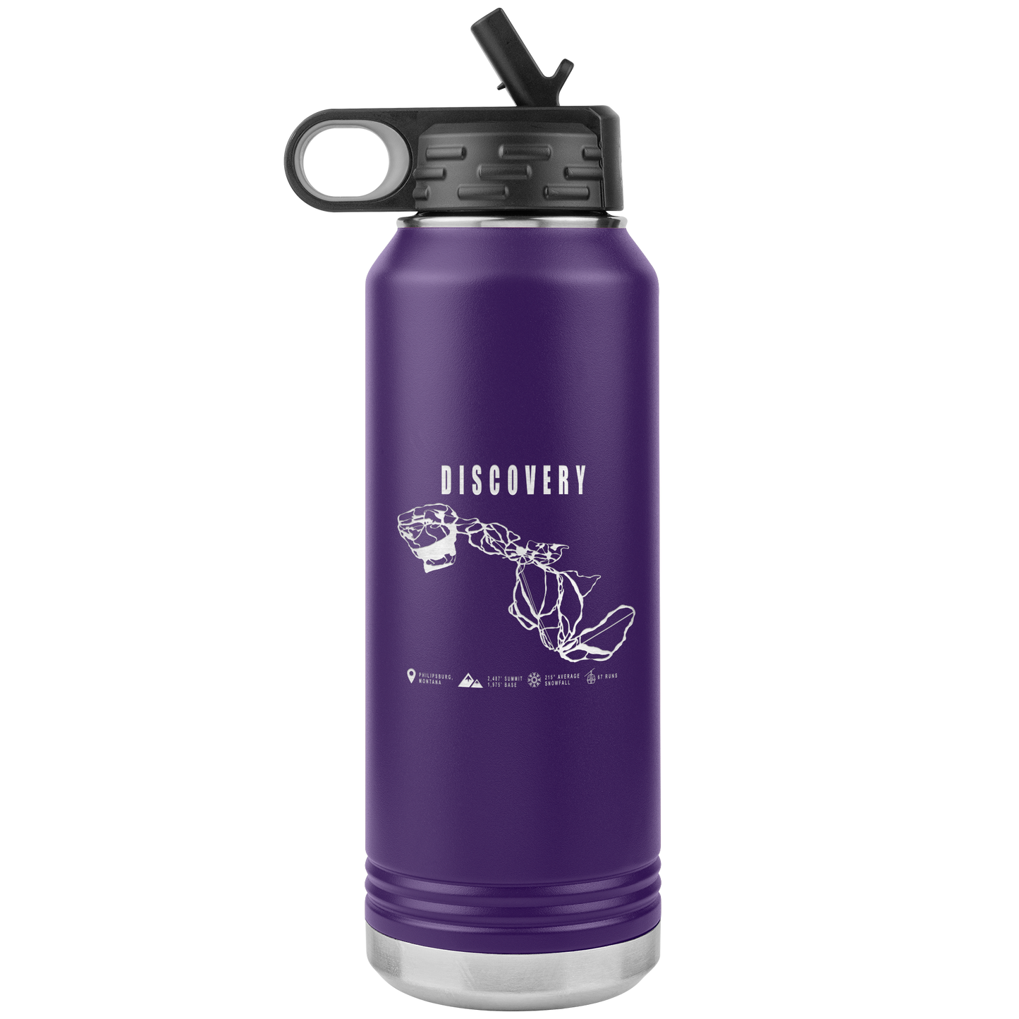 Discovery Montana Ski Trail Map 32oz Water Bottle Tumbler - Powderaddicts