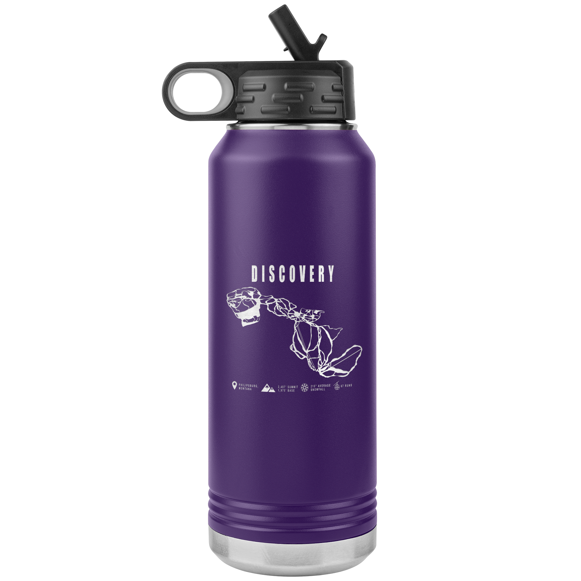 Discovery Montana Ski Trail Map 32oz Water Bottle Tumbler - Powderaddicts