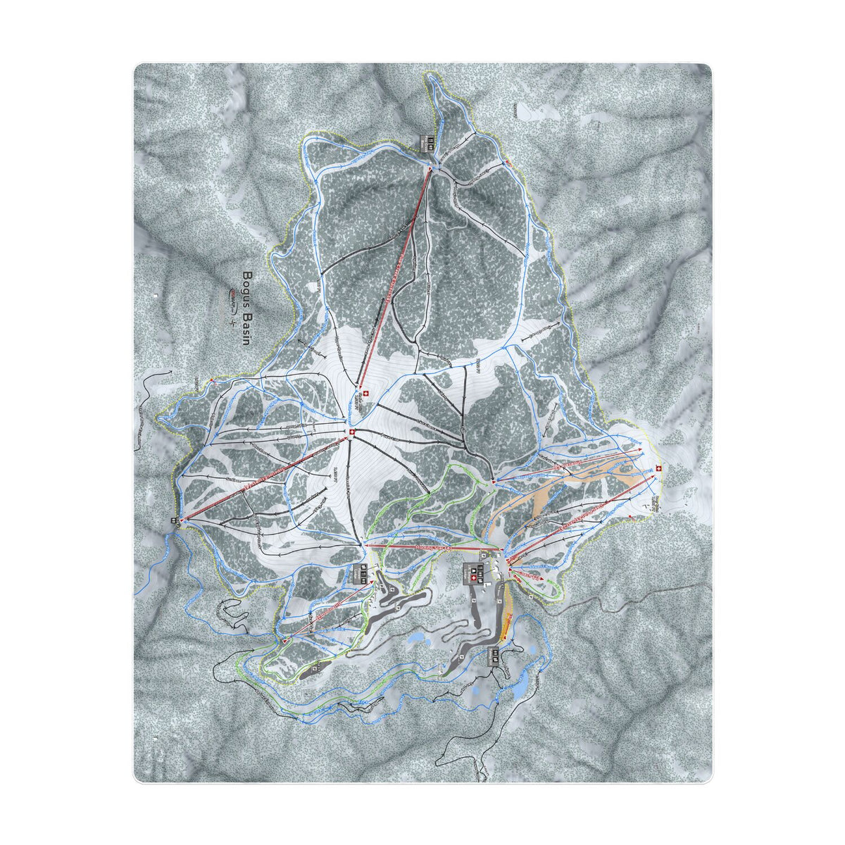 Bogus Basin, Idaho Ski Resort Map Printed Beach Towel - Powderaddicts