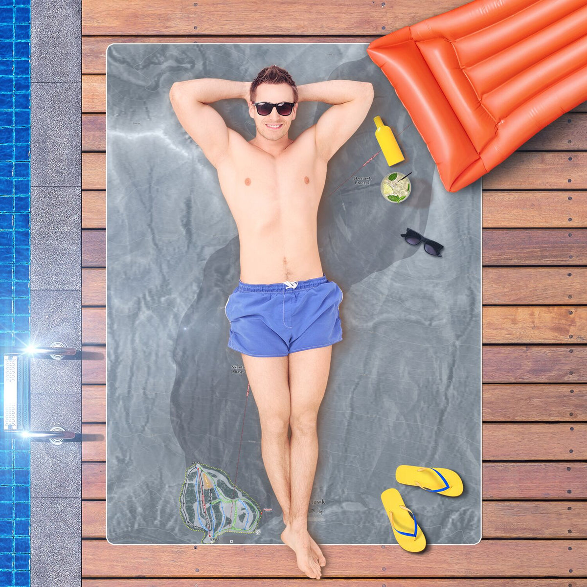 Skeetawk, Alaska Ski Resort Map Printed Beach Towel - Powderaddicts