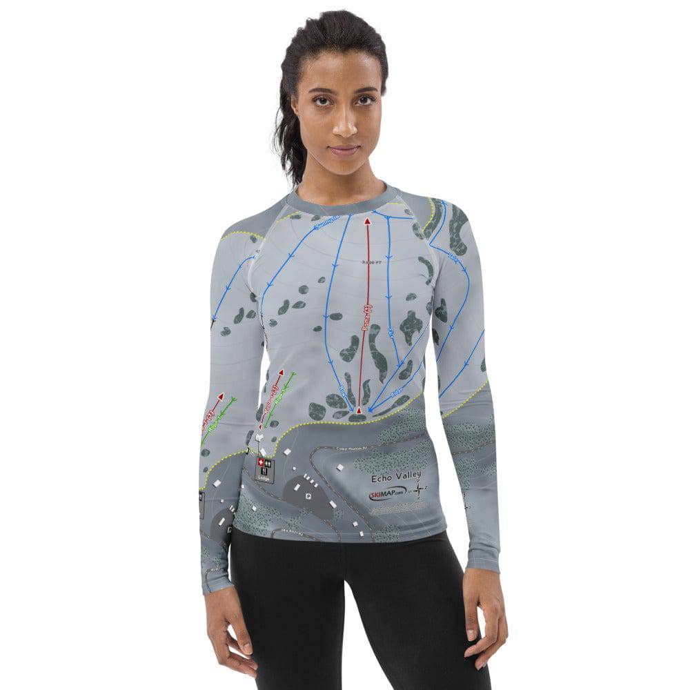 Echo Valley, Washington Ski Trail Map Women's Base Layer Top - Powderaddicts