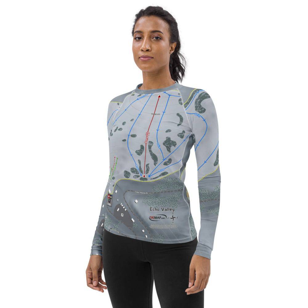 Echo Valley, Washington Ski Trail Map Women's Base Layer Top - Powderaddicts