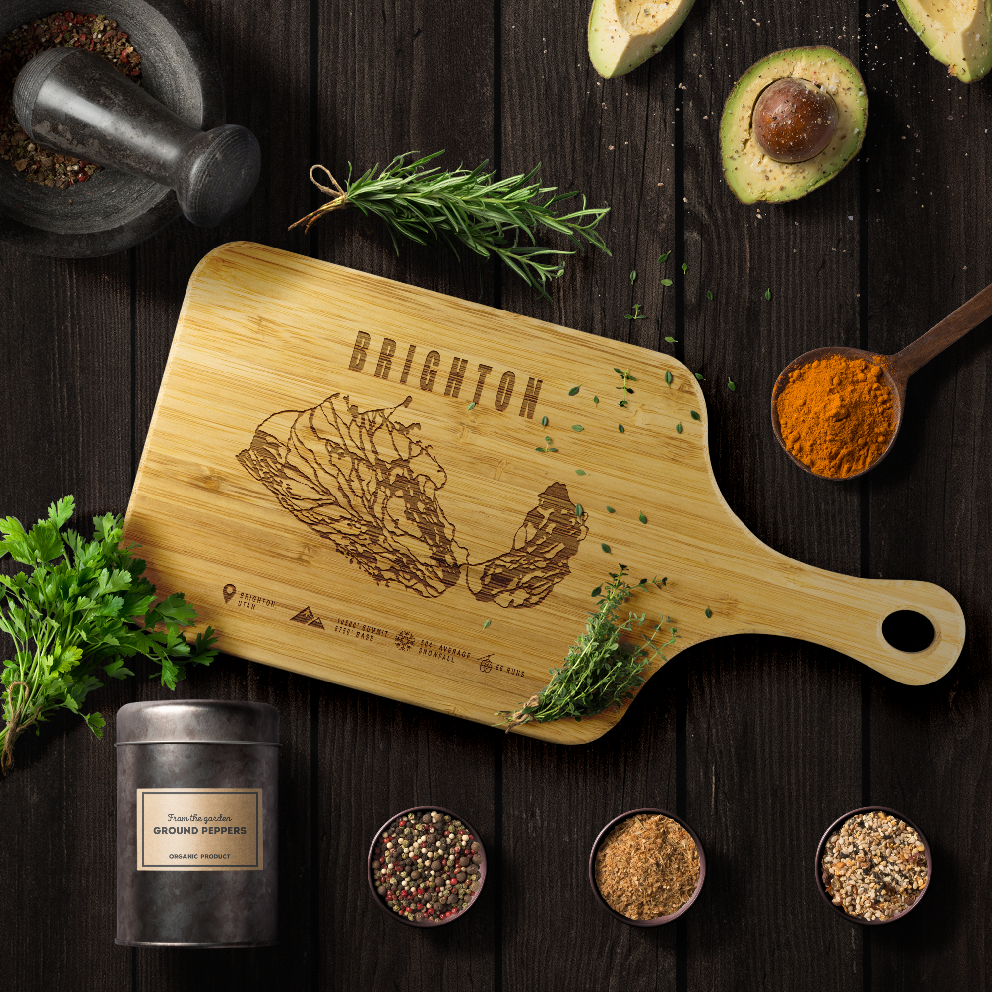 Brighton,Utah Ski Trail Map Cutting Board With Handle - Powderaddicts